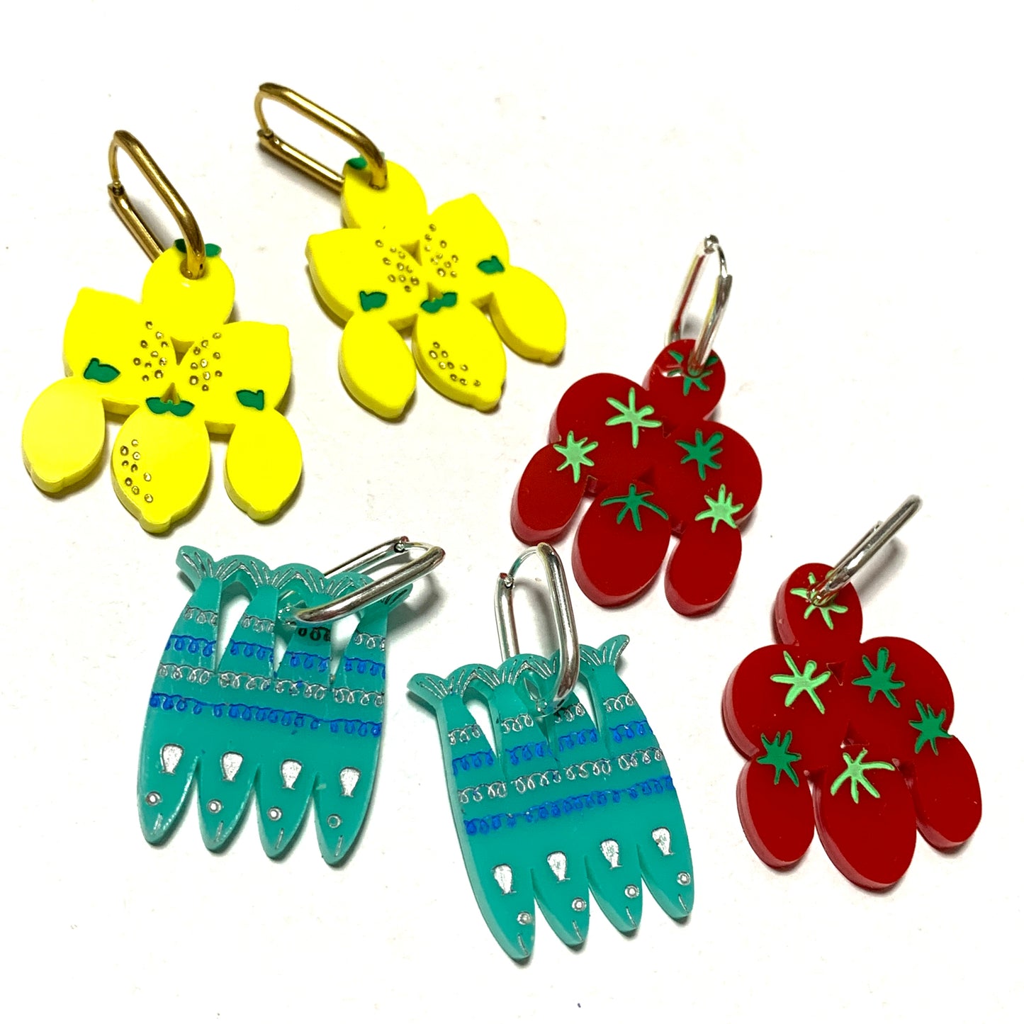 THIS BIRD HAS FLOWN - “Med Earrings- Lemons” HUGGIE HOOP CHARM EARRINGS