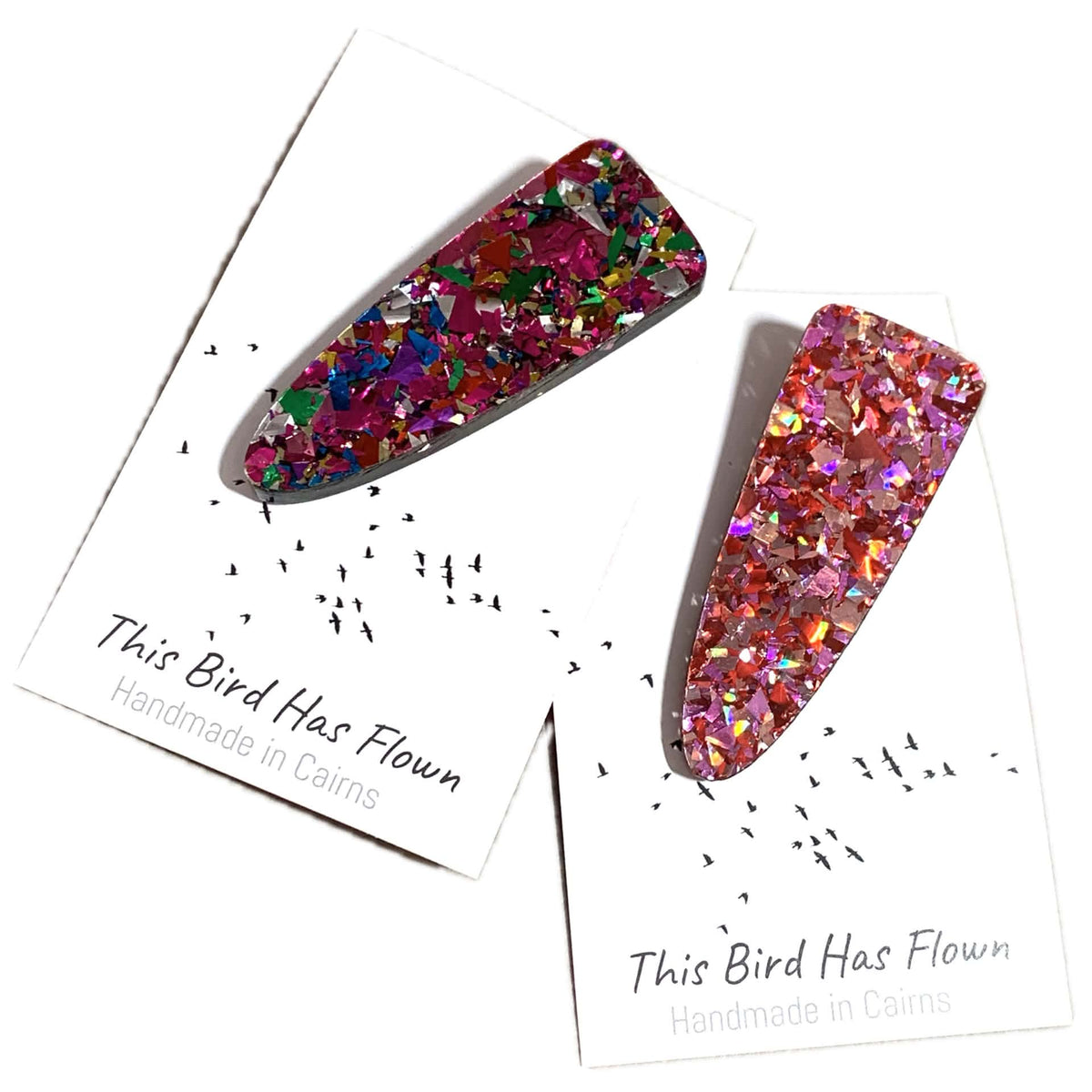 THIS BIRD HAS FLOWN - Rainbow Glitter - Large Acrylic Alligator Hair Clip