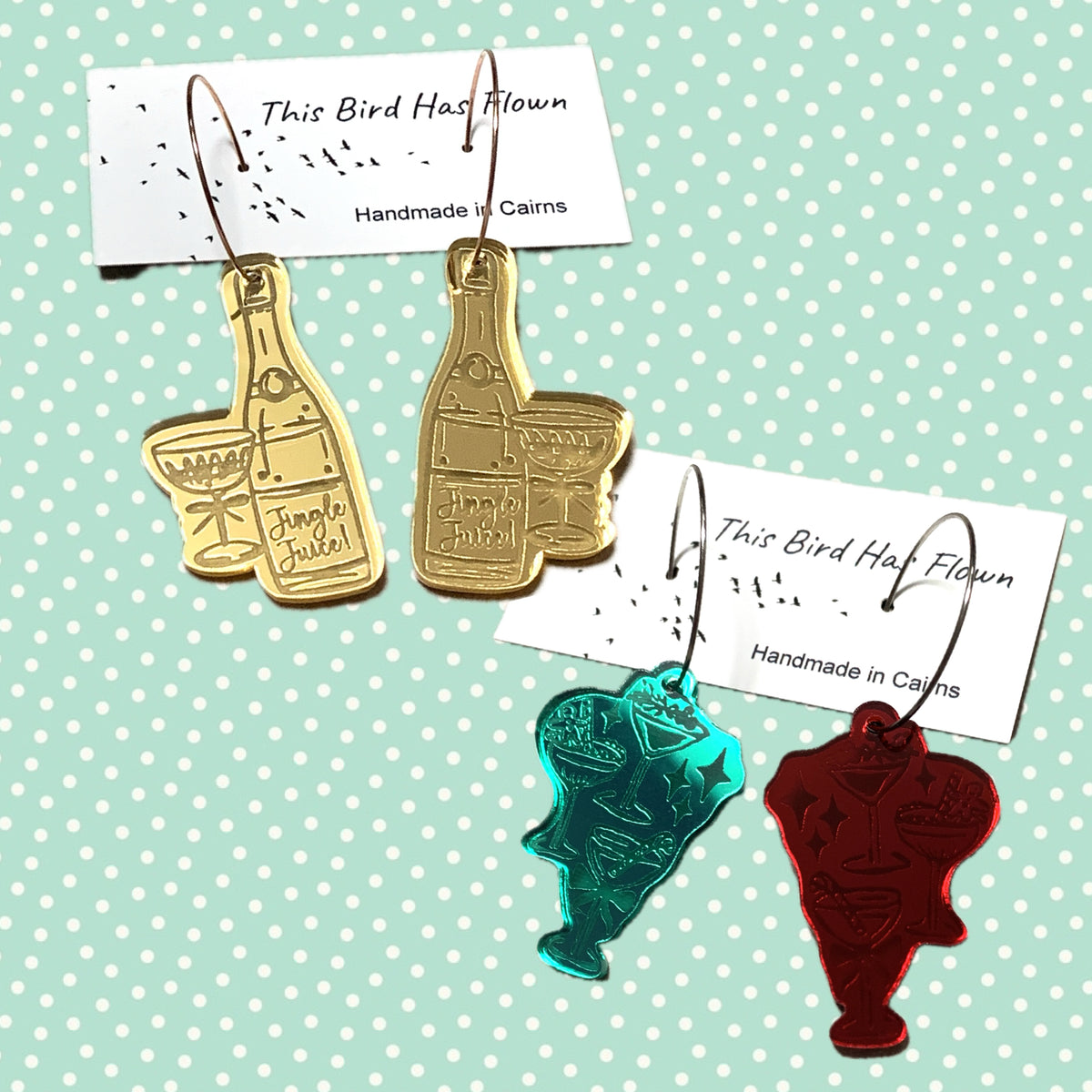 THIS BIRD HAS FLOWN - “JINGLE JUICE” CHRISTMAS HOOP DANGLES