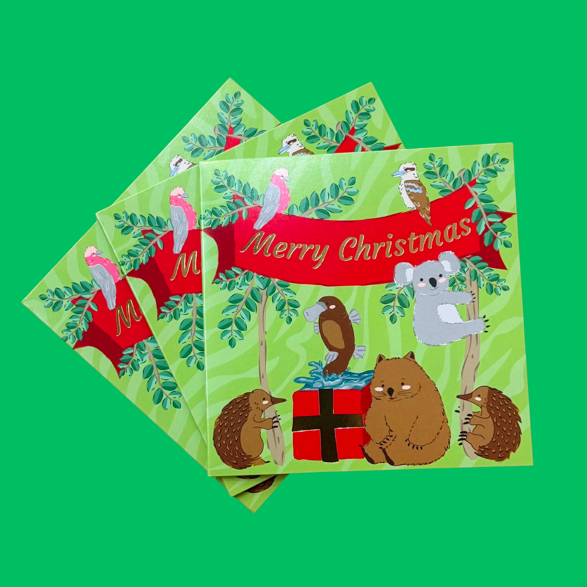CANDLEBARK CREATIONS - "Merry Mates" Australiana Christmas- Single Card