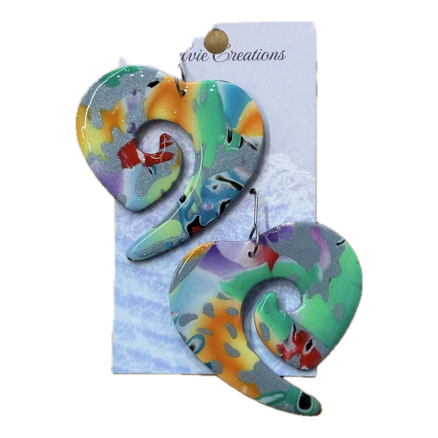 Sailvie Creations - Large Heart Spiral Hook Dangle Earrings