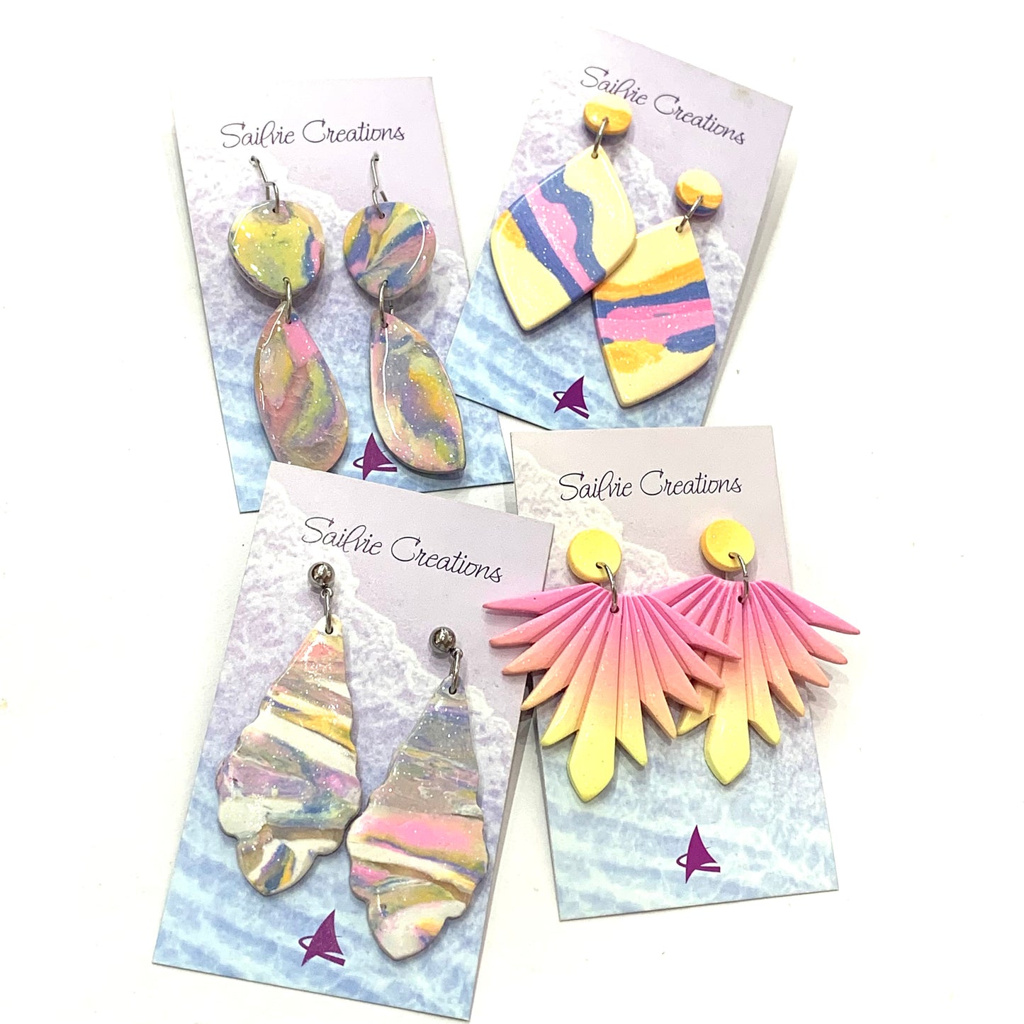 Sailvie Creations - Pina Colada Scalloped Ball Stud Dangle Earrings