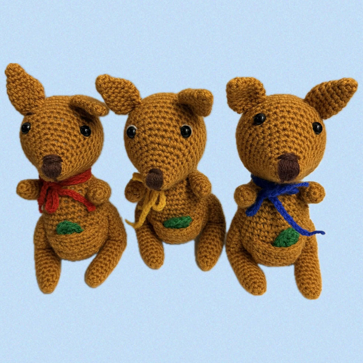 BEAKNITS- Crochet Kangaroo- Red Bow with Gum Leaf
