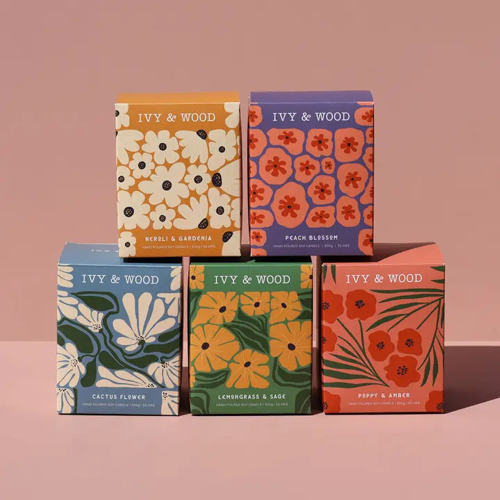 IVY & WOOD - Lemongrass & Sage Scented Candle- Flora Collection