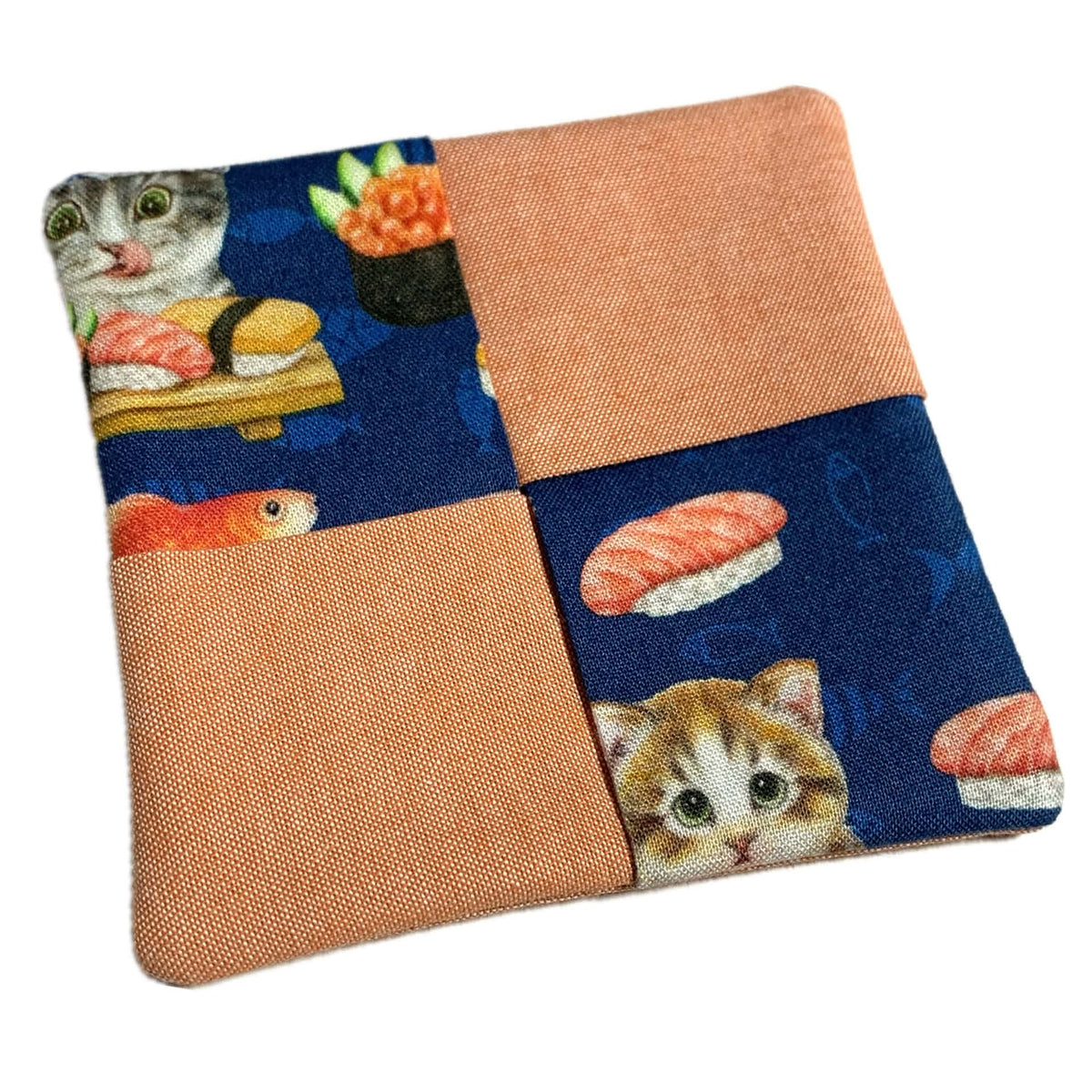MUMMA WHOOPEE- single WINE GLASS SLIPPER/COASTERS- SUSHI CATS PEACH