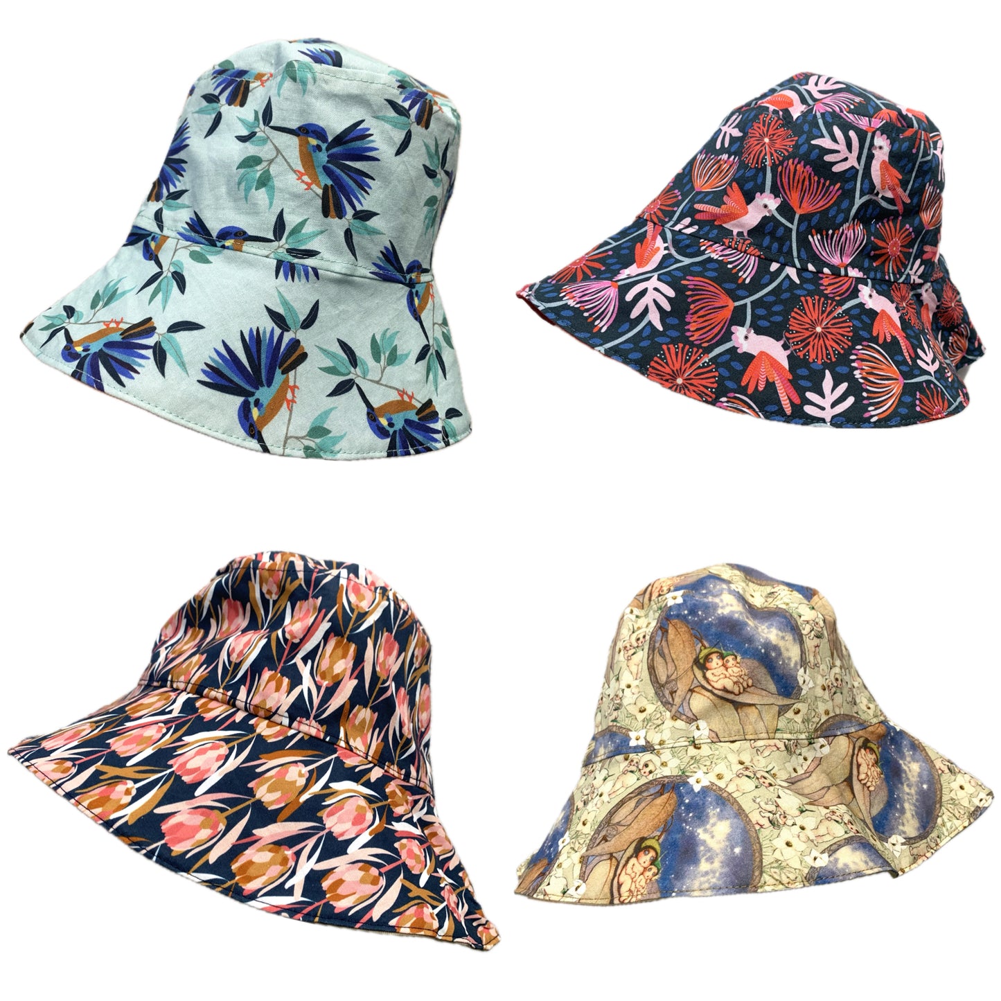 Teacups n Quilts- Kingfisher Fabric Hat- Adult Size