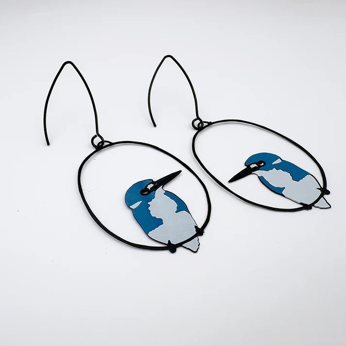 DENZ & CO - Blue and White Kingfisher earrings