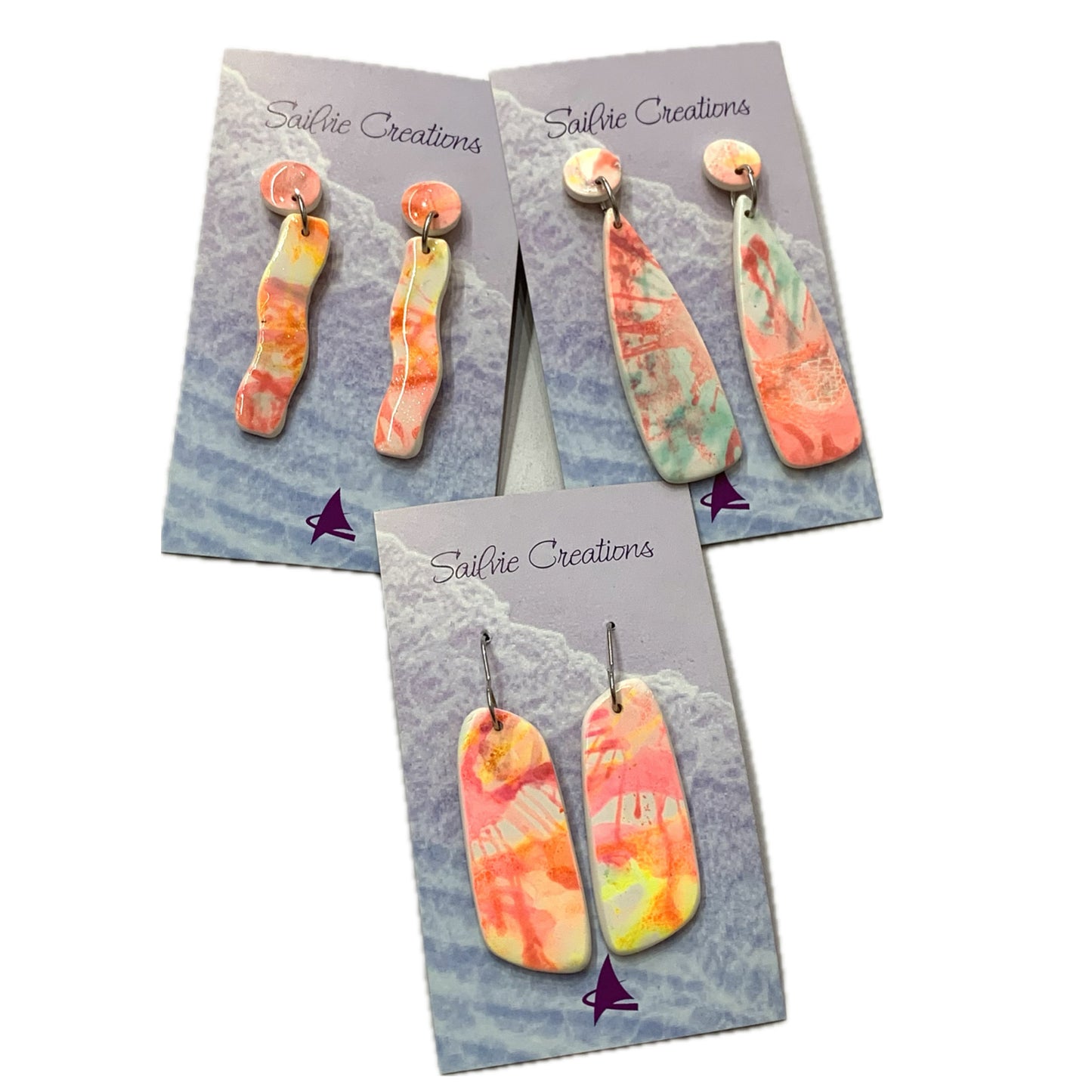Sailvie Creations - Neon Splash Rhomboid Hook Dangle Earrings