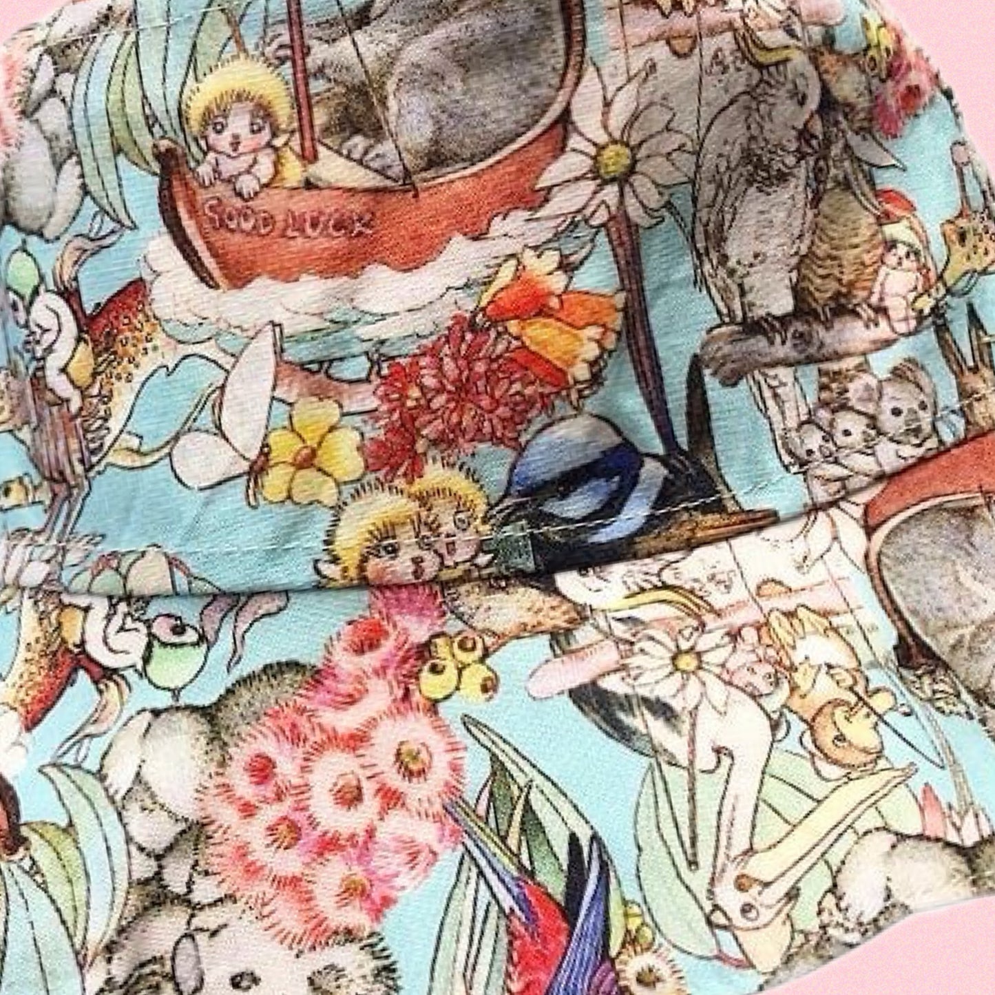 Teacups n Quilts - May Gibbs Fabric Hat - Blue Background (Koala)- Kids Size Medium