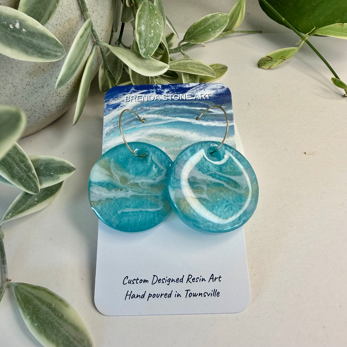 BRENDA STONE ART - Round Ocean Porthole Hoop Earrings 1