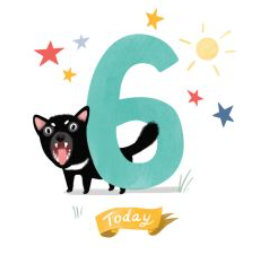 NUOVO - "Tasmanian Devil Is Six" SMALL GREETING CARD - Cat MacInnes