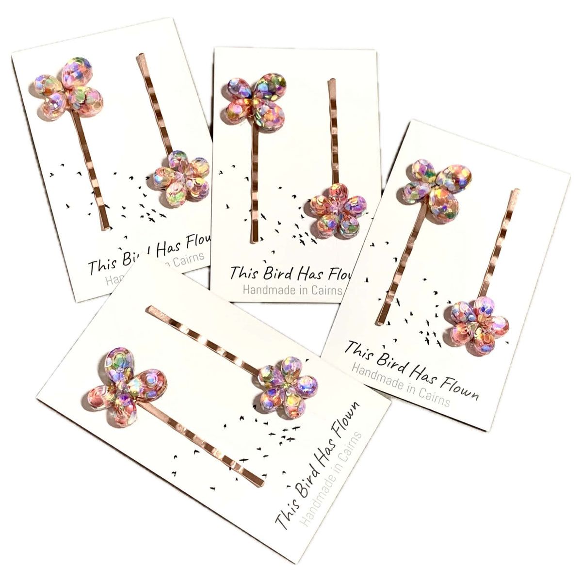 THIS BIRD HAS FLOWN - Confetti Mismatched Butterfly Flower - Hair Pins