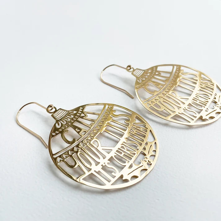 DENZ & CO- "Calm Your Tits It's Christmas" in Gold - DANGLE EARRINGS