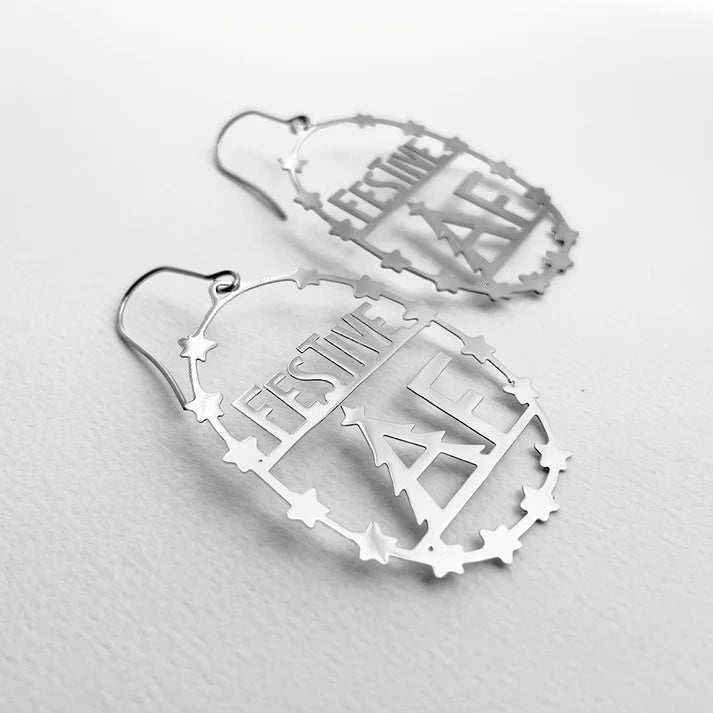 DENZ & CO- Festive AF Earring in Silver - CHRISTMAS DANGLE EARRINGS