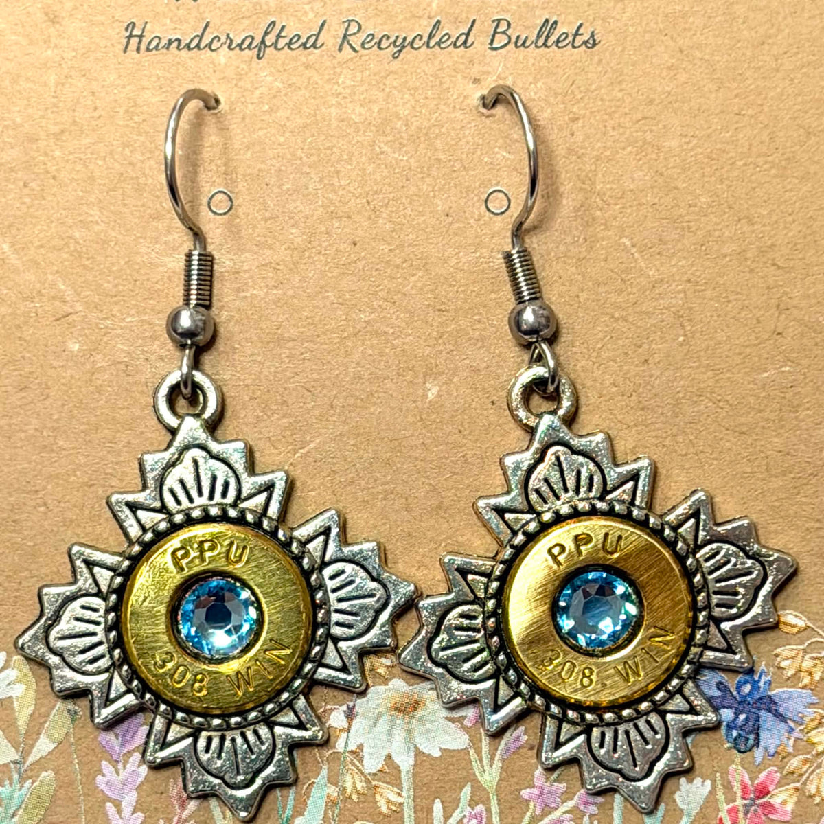 WILD BRASS- Aztec Cross Drops- Light Blue Swarovski Crystal