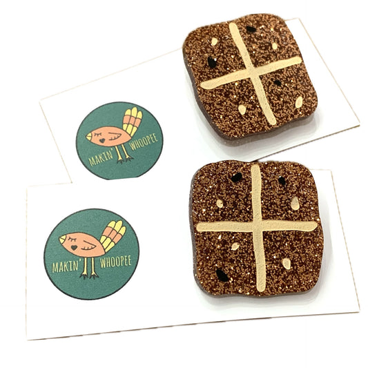 MAKIN' WHOOPEE - Mini Hot Cross Bun Brooch- Copper Glitter
