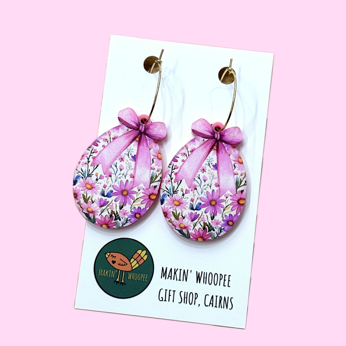 MAKIN' WHOOPEE - EASTER "Floral Bow Egg" HOOP EARRINGS