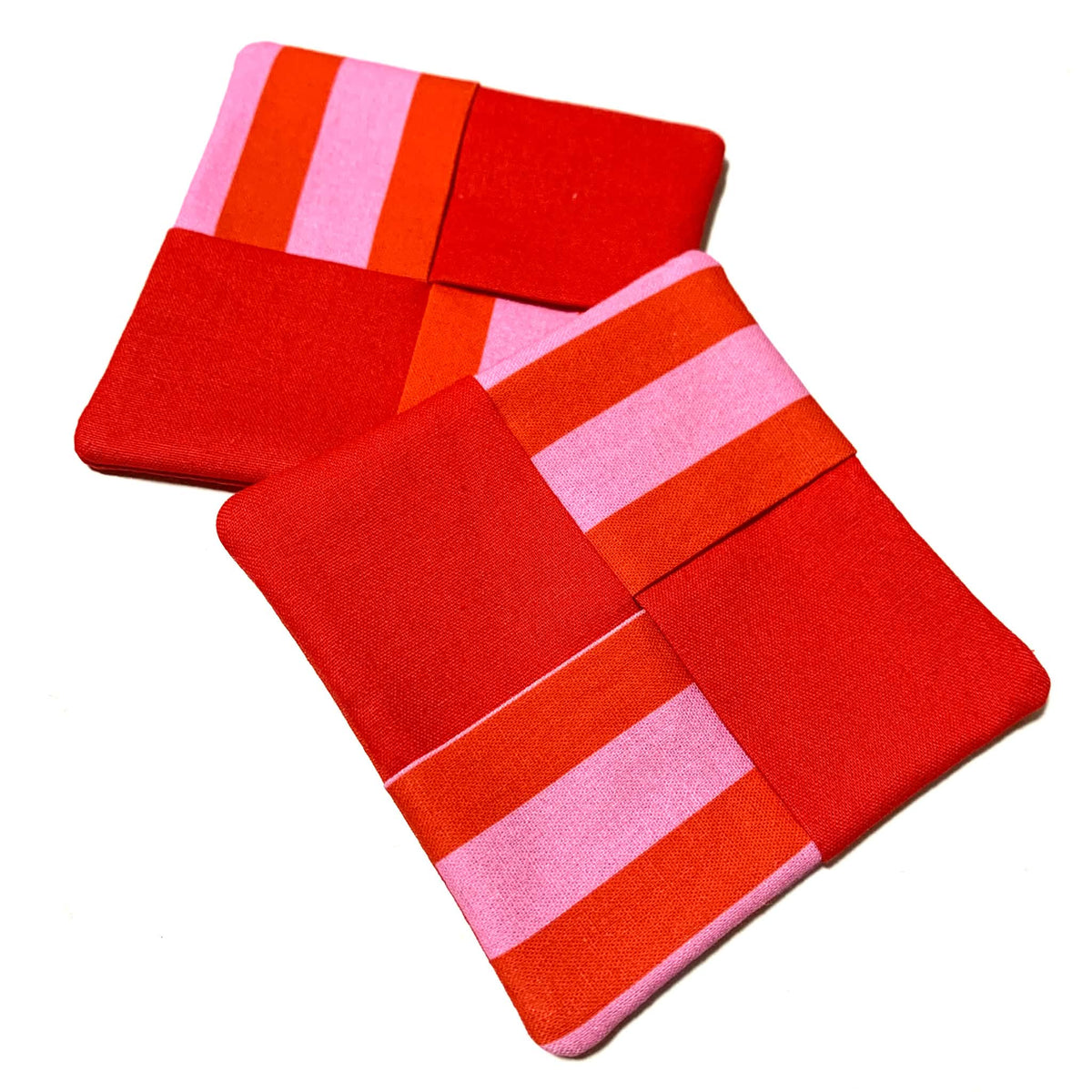 MUMMA WHOOPEE- SINGLE CHRISTMAS WINE GLASS SLIPPER/COASTERS- Candy Stripes and Red
