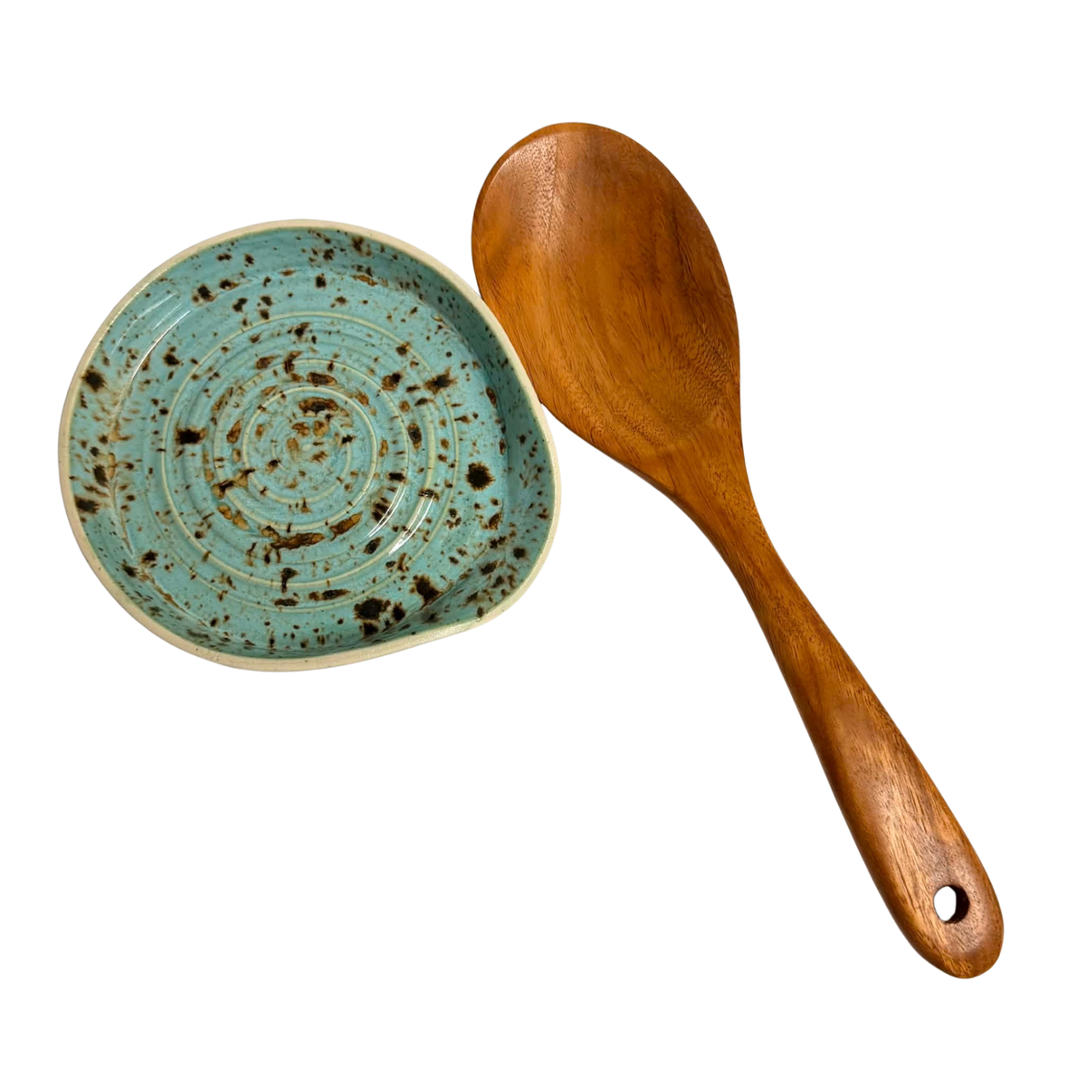 POTTERESS BY ALICIA - Spoon Rest - Blue/Green Speckled Swirl