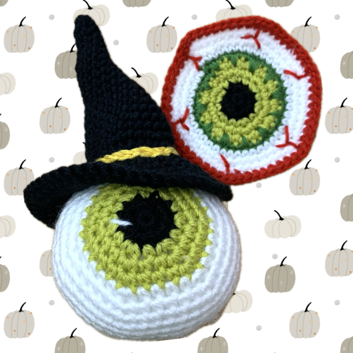 BEAKNITS- "GREEN EYEBALL"- CROCHETED HALLOWEEN COASTER