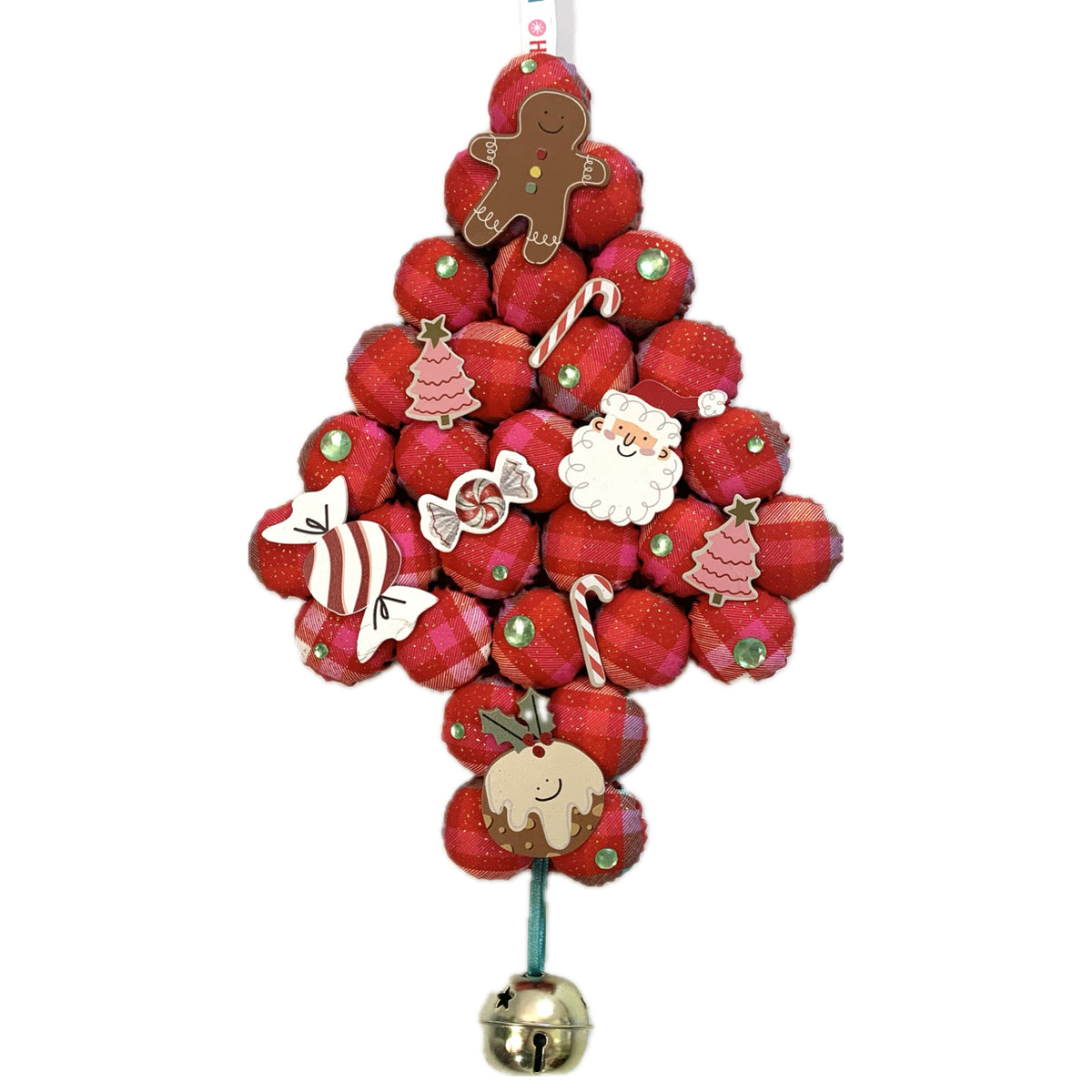 MUMMA WHOOPEE- "Cute Tartan"- SMALL BOTTLE TOP CHRISTMAS TREE WALL HANGING