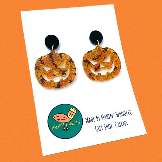 MAKIN' WHOOPEE - "Groovy Pumkins" Stud Dangle Halloween Earrings