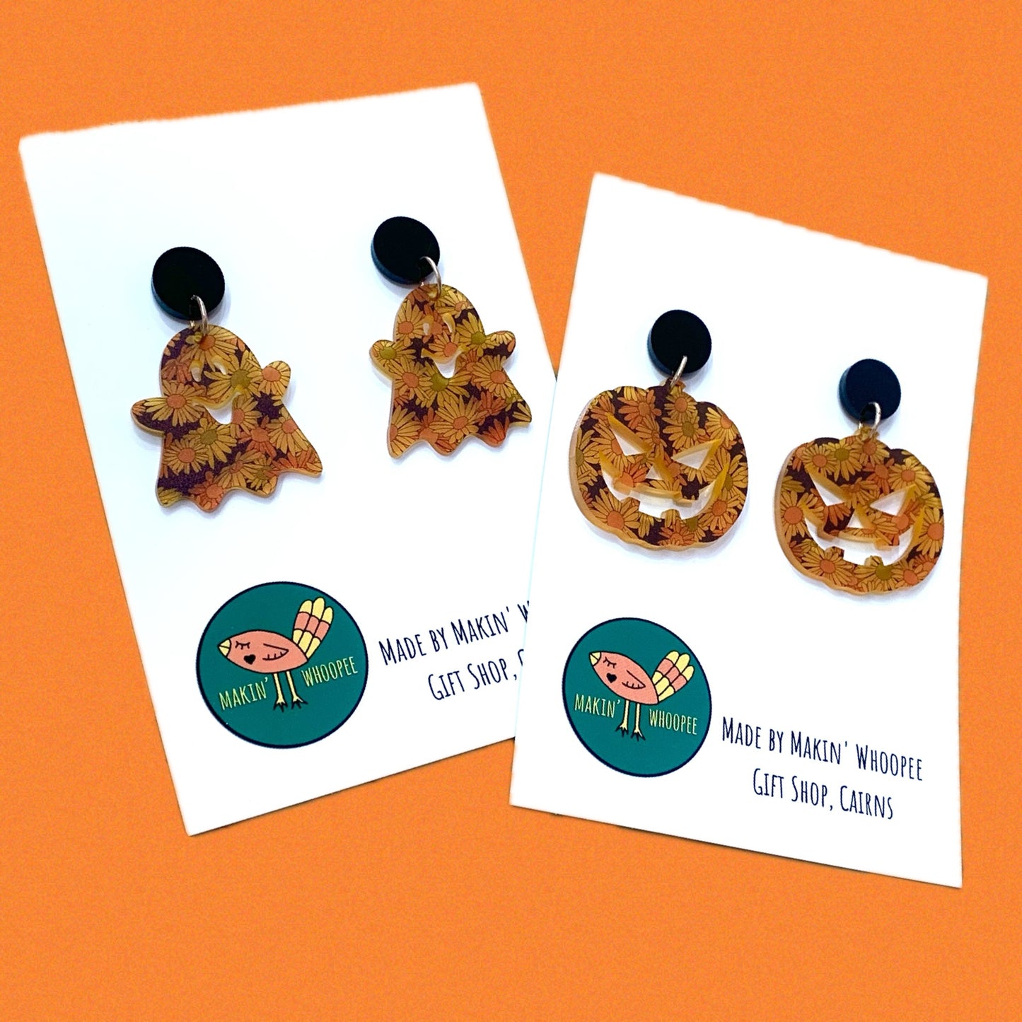 MAKIN' WHOOPEE - "Groovy Pumkins" Stud Dangle Halloween Earrings