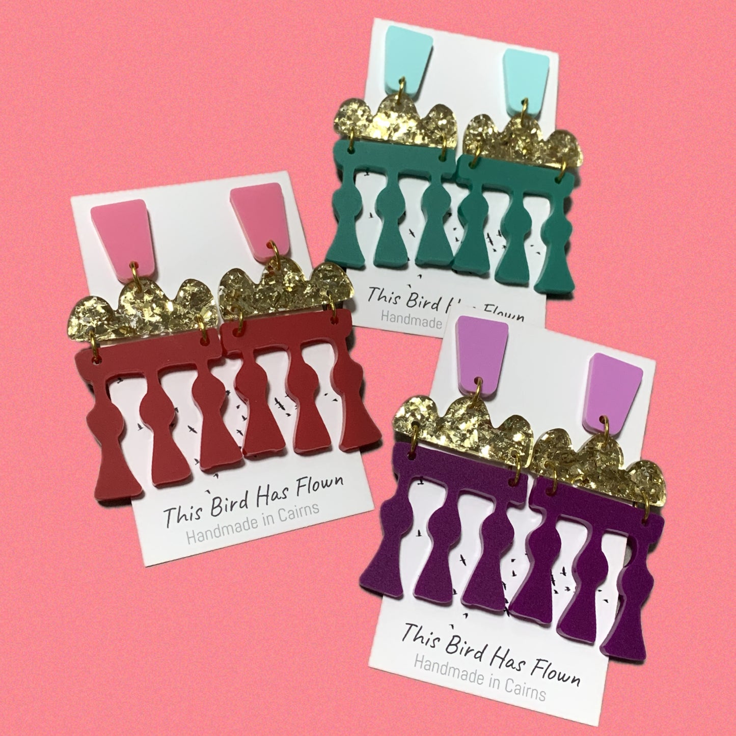 THIS BIRD HAS FLOWN - “Temple Earrings- Teal” STATEMENT DANGLE EARRINGS