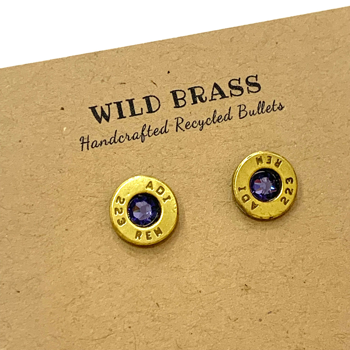 WILD BRASS- Small Studs- Purple Swarovski Crystal