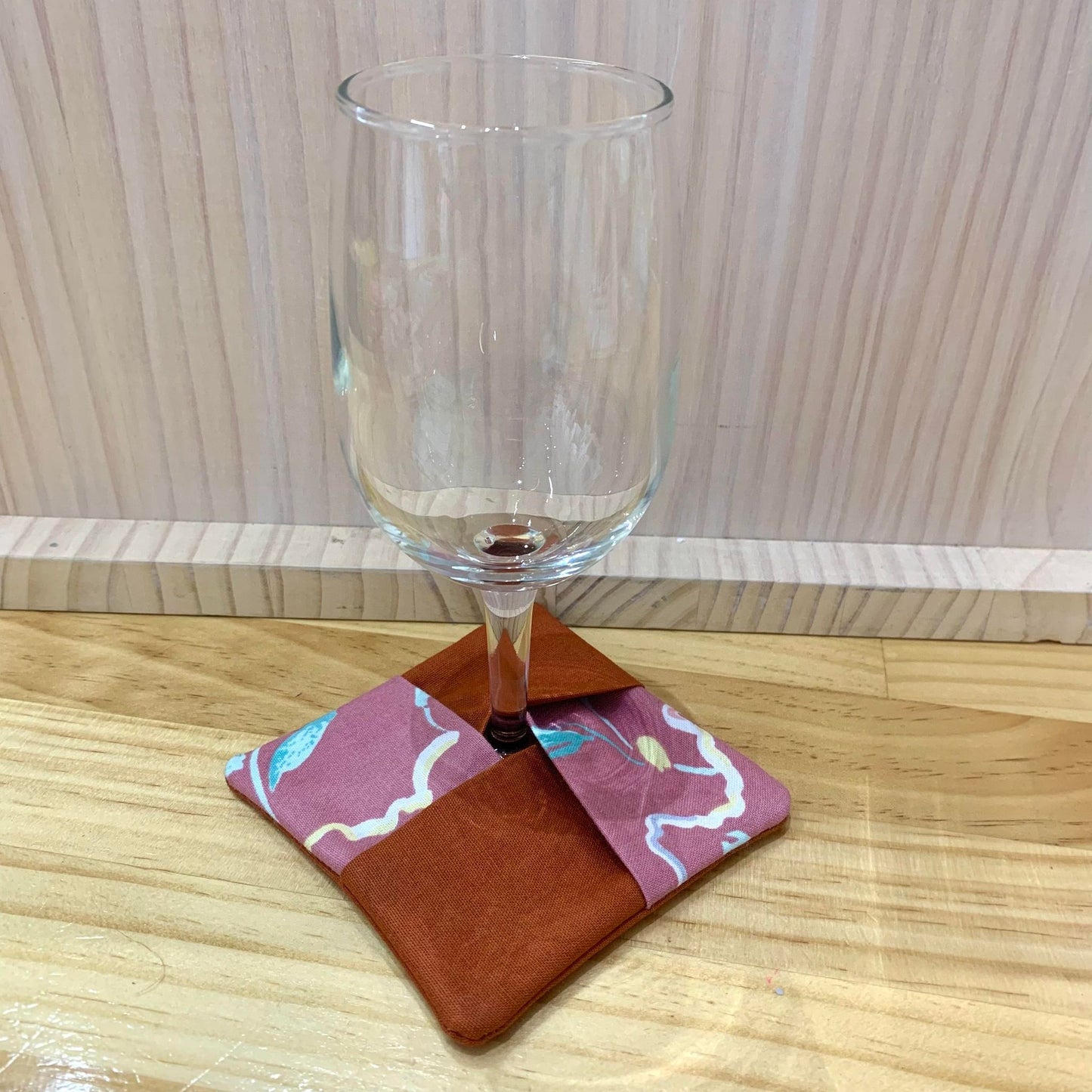MUMMA WHOOPEE- single  WINE GLASS SLIPPER/COASTERS- Orange Gingham