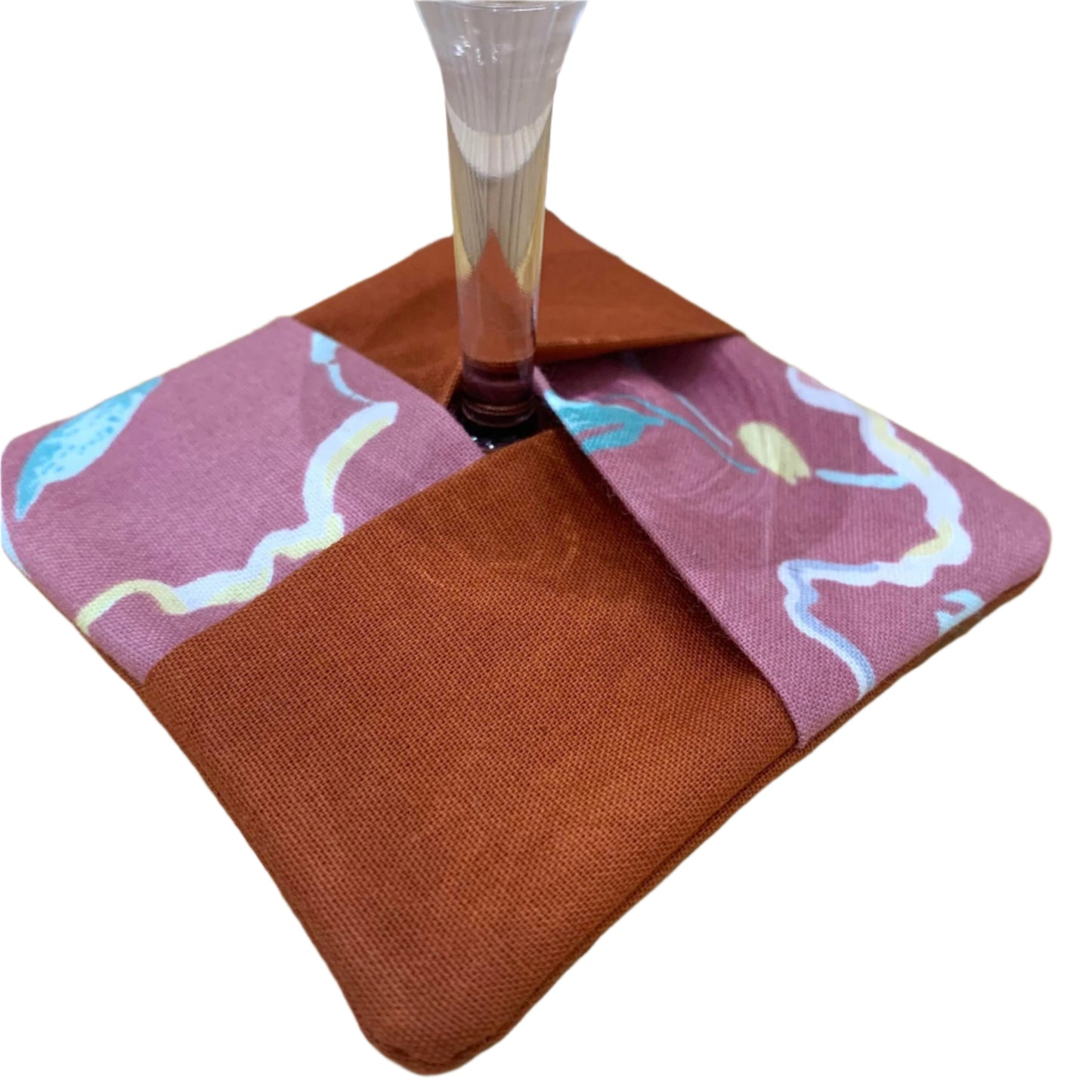 MUMMA WHOOPEE- SINGLE WINE GLASS SLIPPER/COASTERS- Seaworld & Fuschia