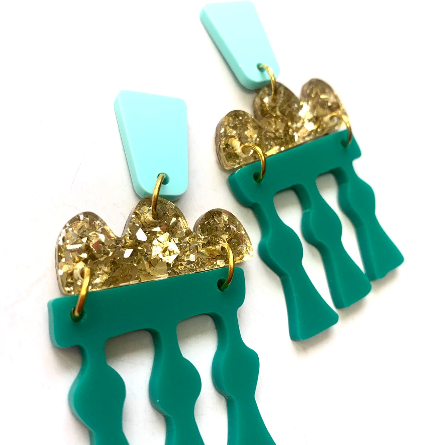 THIS BIRD HAS FLOWN - “Temple Earrings- Teal” STATEMENT DANGLE EARRINGS