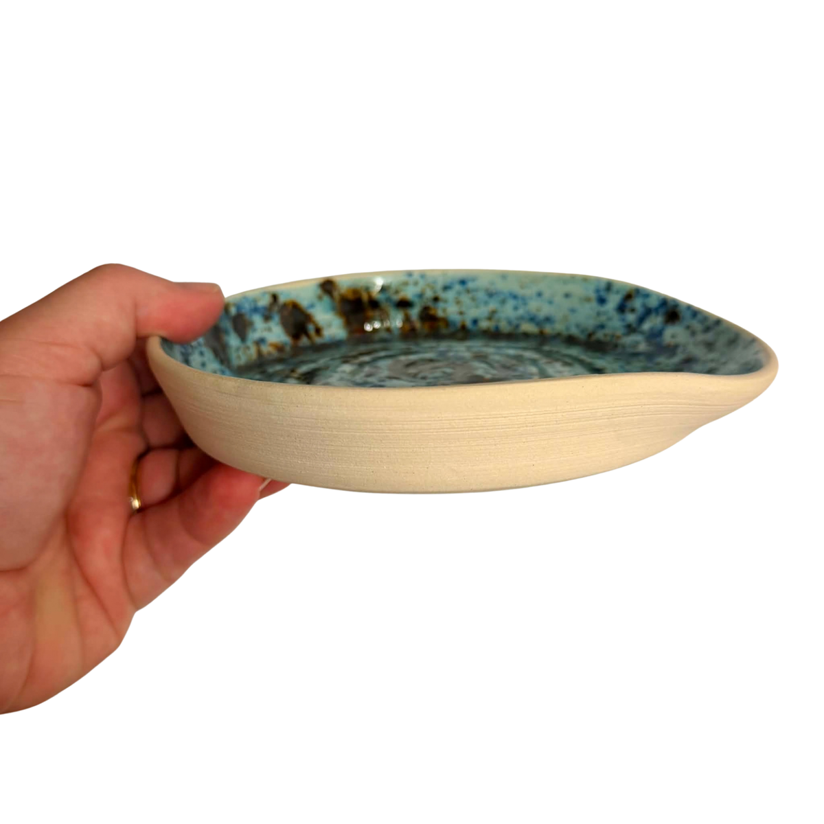 POTTERESS BY ALICIA - Spoon Rest - Blue with Brown Splash