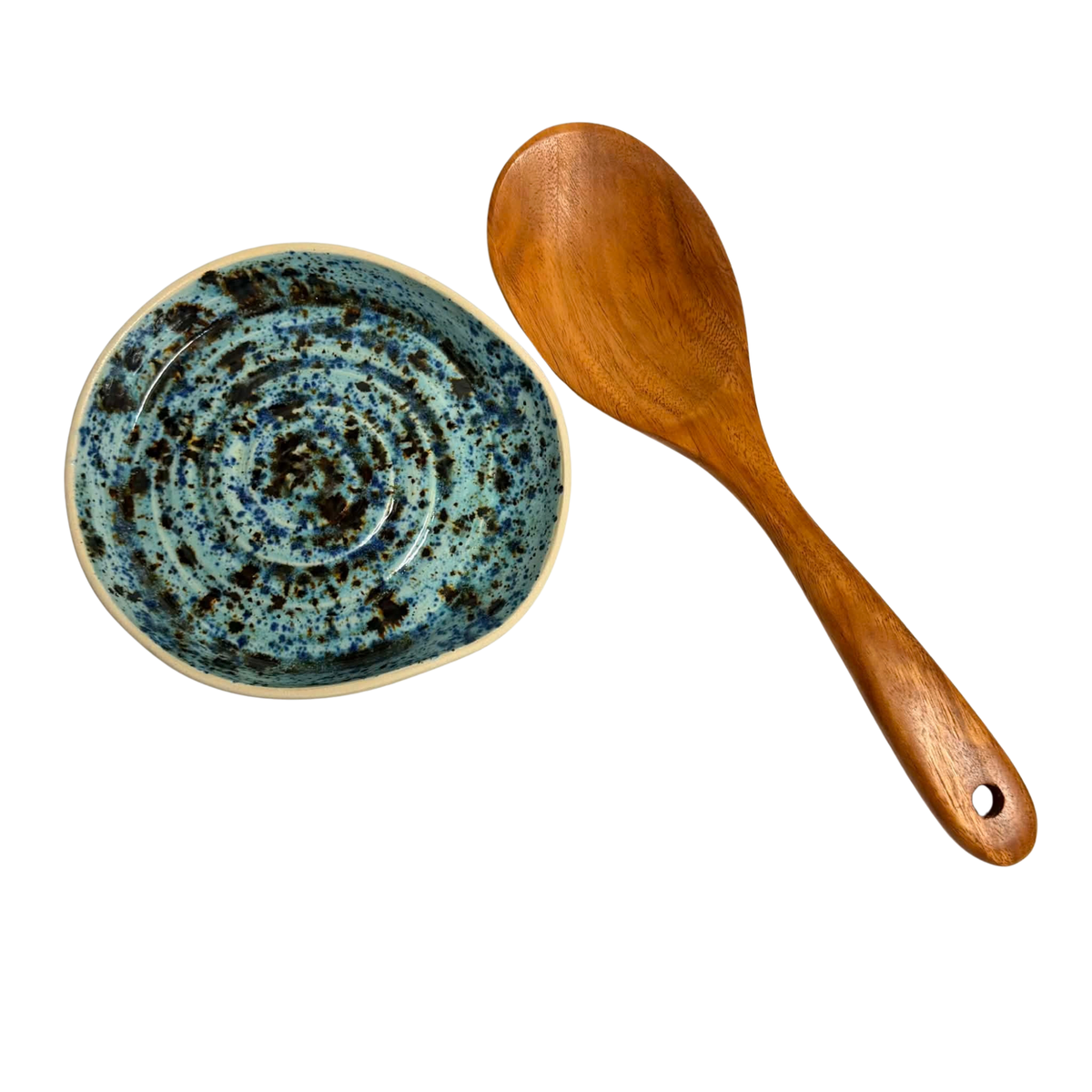 POTTERESS BY ALICIA - Spoon Rest - Blue with Brown Splash