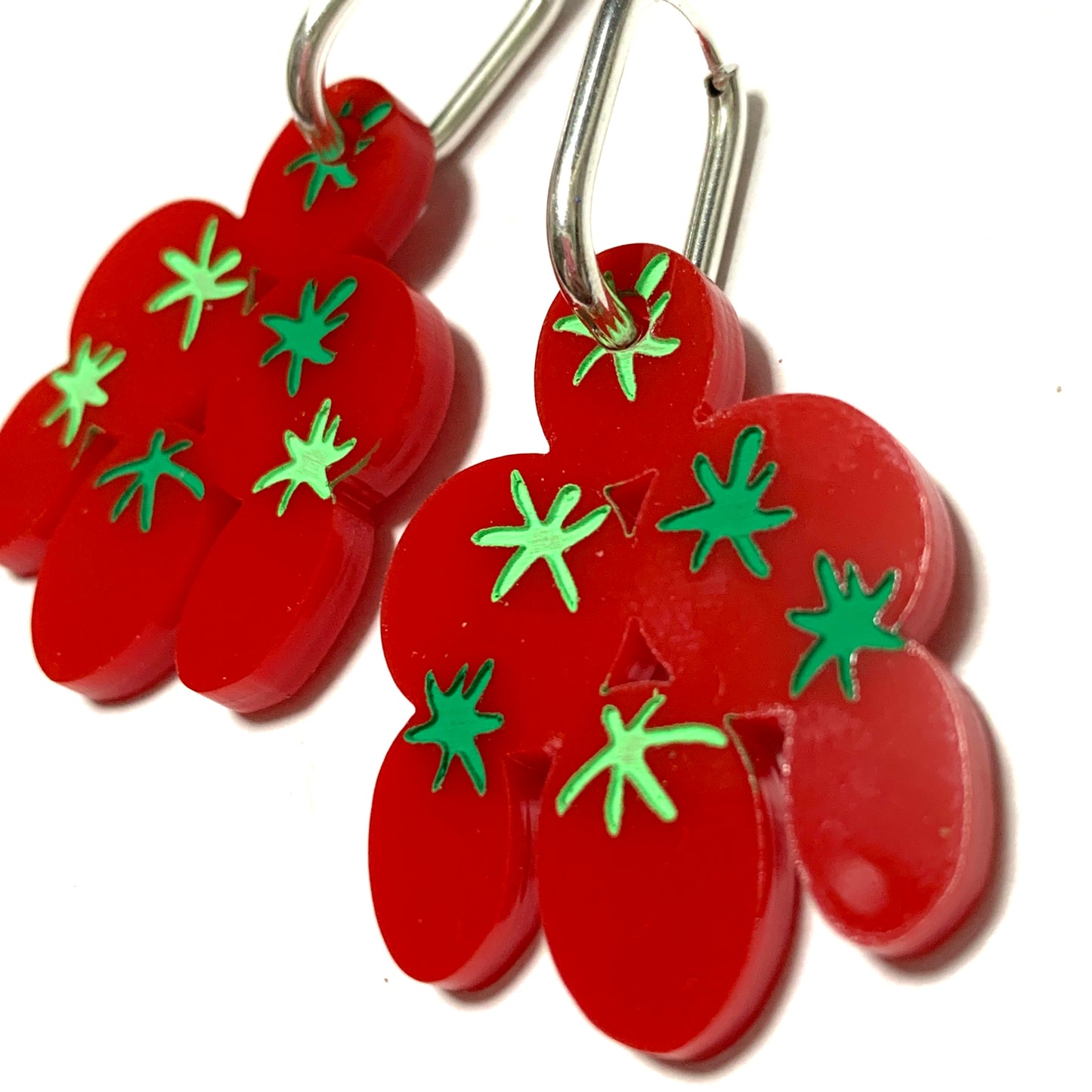THIS BIRD HAS FLOWN - “Med Earrings- Tomatoes” HUGGIE HOOP CHARM EARRINGS