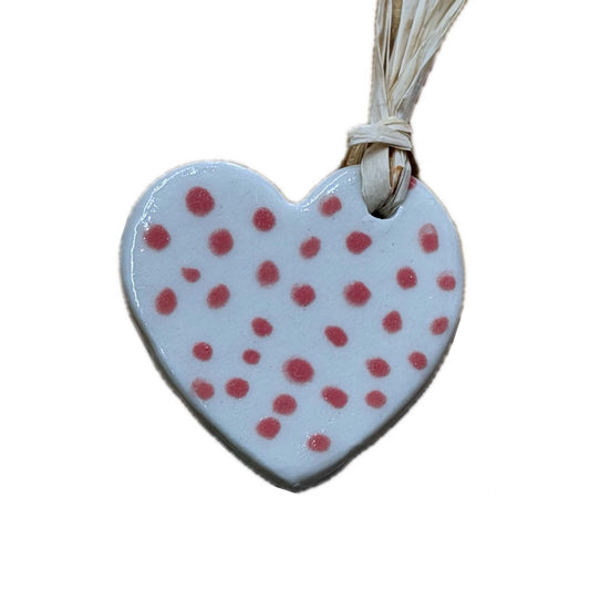EARTH BY HAND- Clay Heart Gift Tag Decorations- Pink Spot Glaze