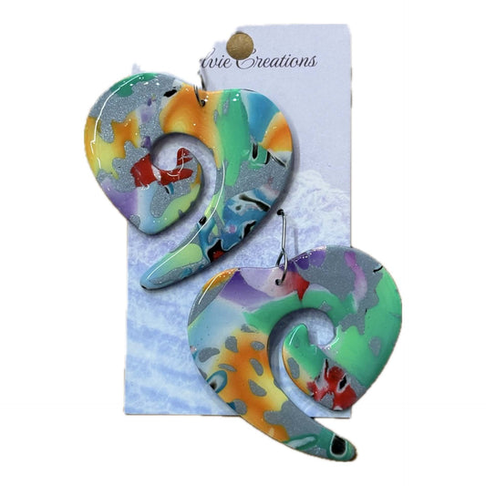 Sailvie Creations - Large Heart Spiral Hook Dangle Earrings