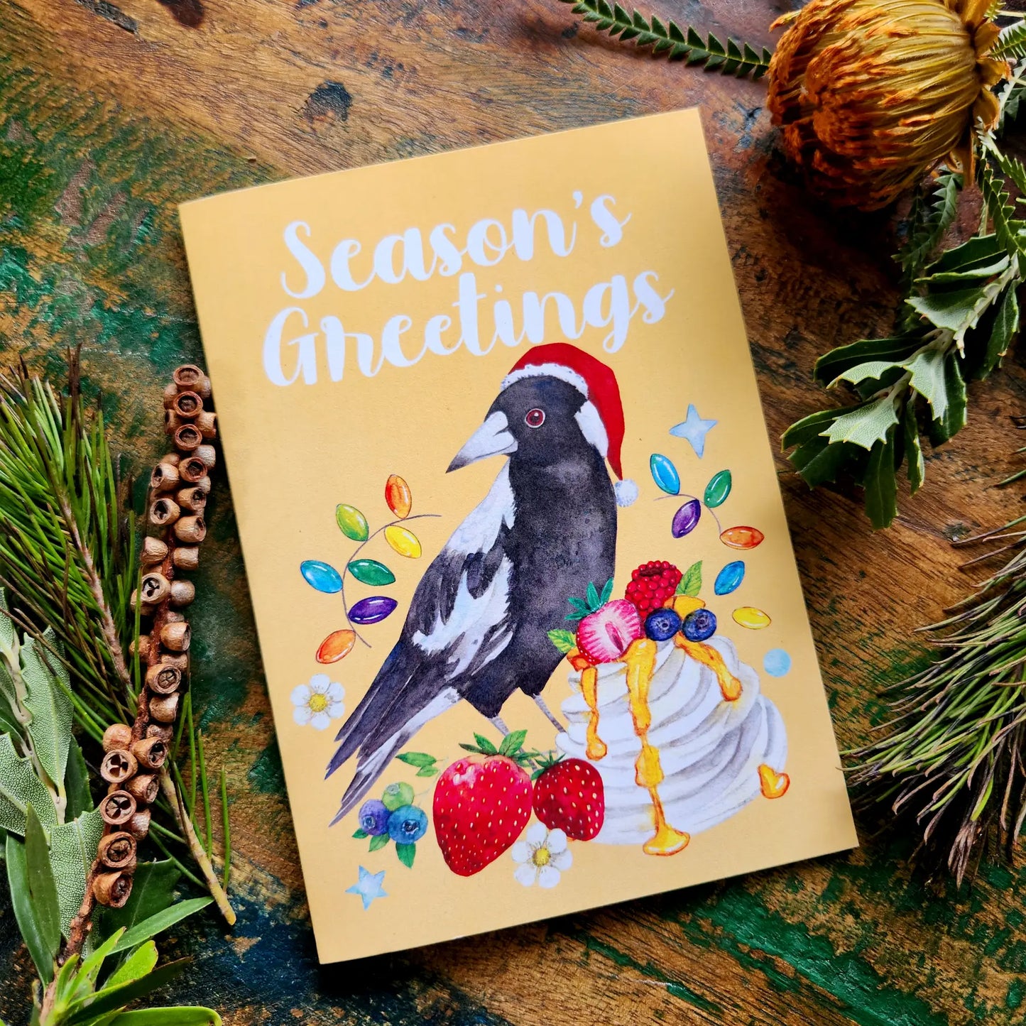 WATERCOLOURS BY CAT- "Magpie - Australian Animals and Food" Christmas Greeting Card (Copy)