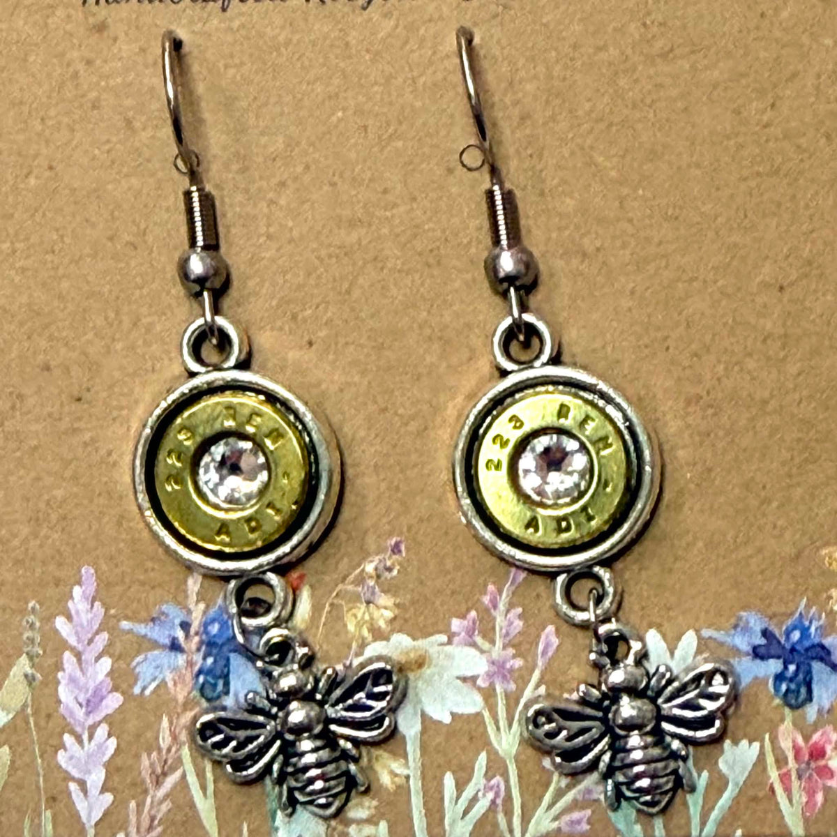 WILD BRASS- Charm Drops- Bee with Clear Swarovski Crystals