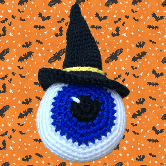 BEAKNITS- "BLUE EYEBALL"- CROCHETED HALLOWEEN COASTER