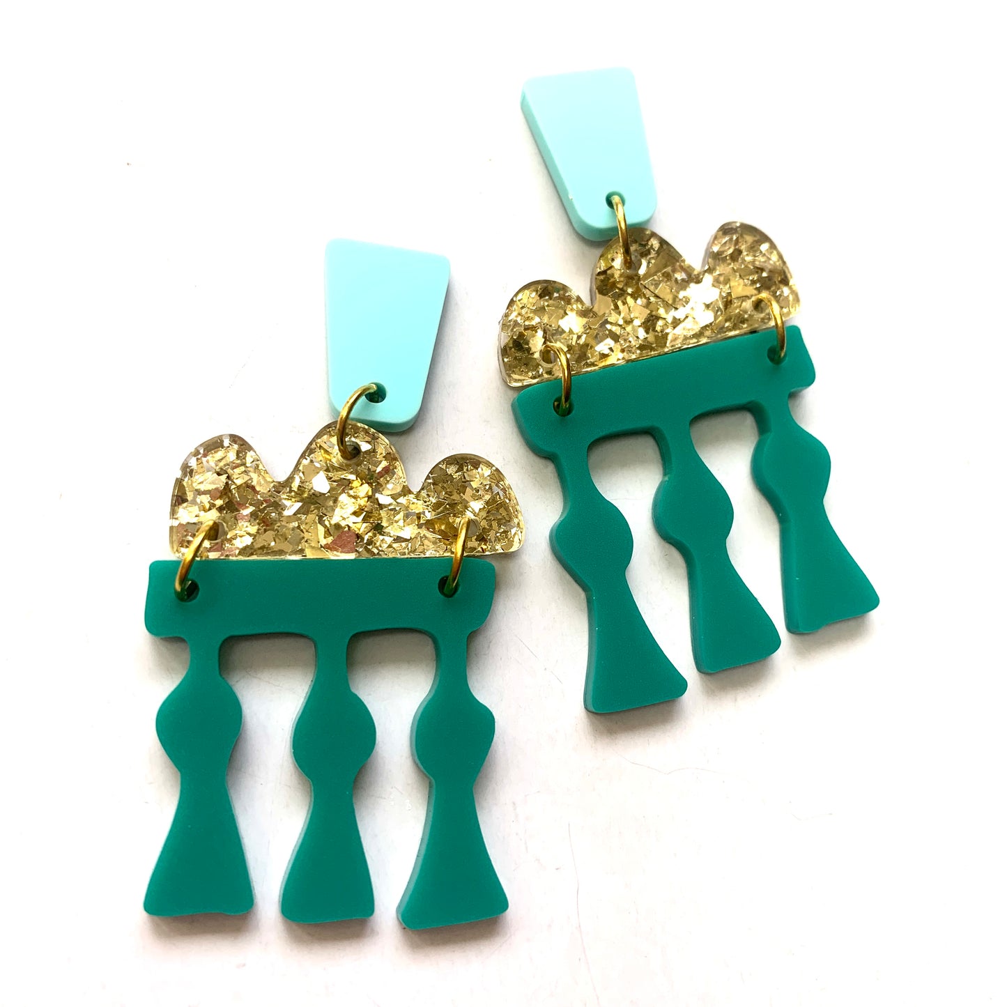 THIS BIRD HAS FLOWN - “Temple Earrings- Teal” STATEMENT DANGLE EARRINGS