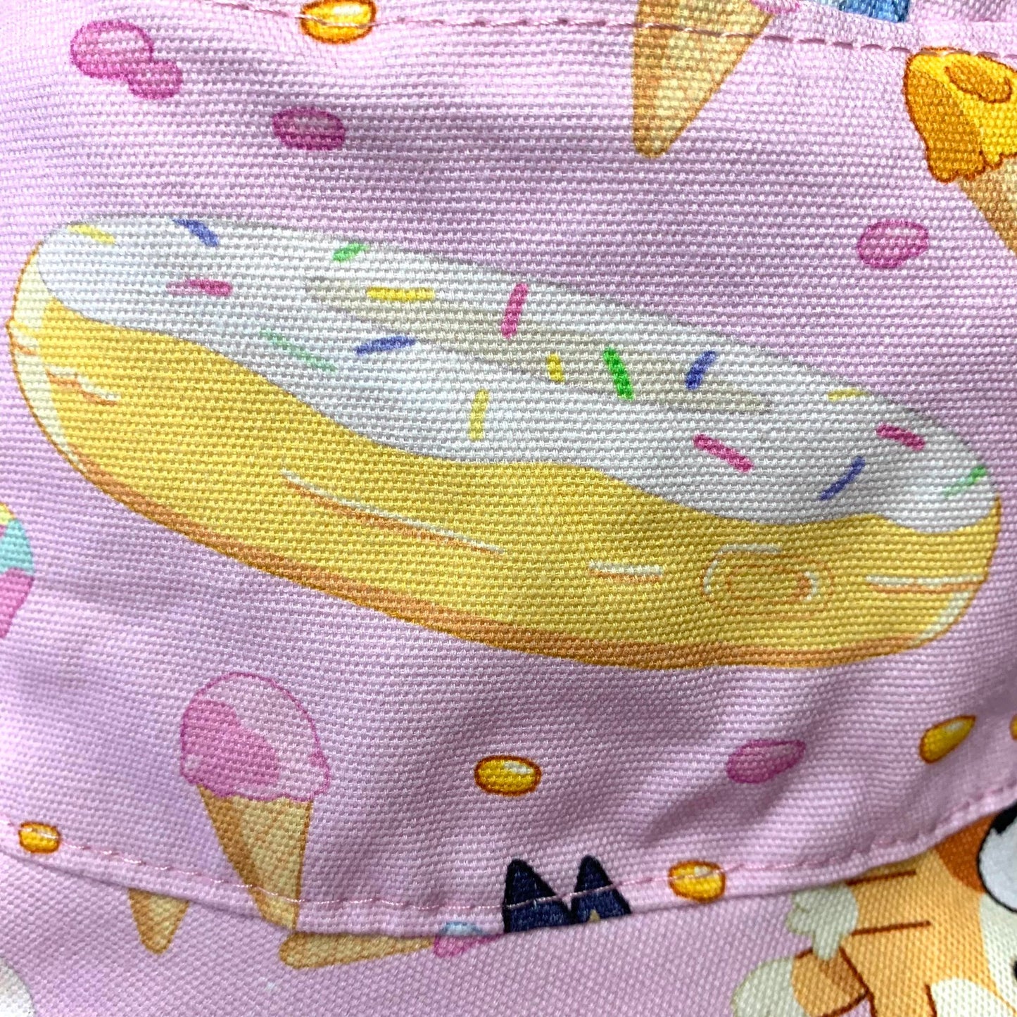 Teacups n Quilts- Bluey Pink With Donuts Fabric Hat- Kids Size Small