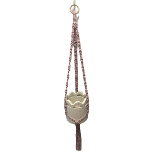 THIS BIRD HAS FLOWN - Macrame Pot Holder- Mauve Interrupted Weave with Pot