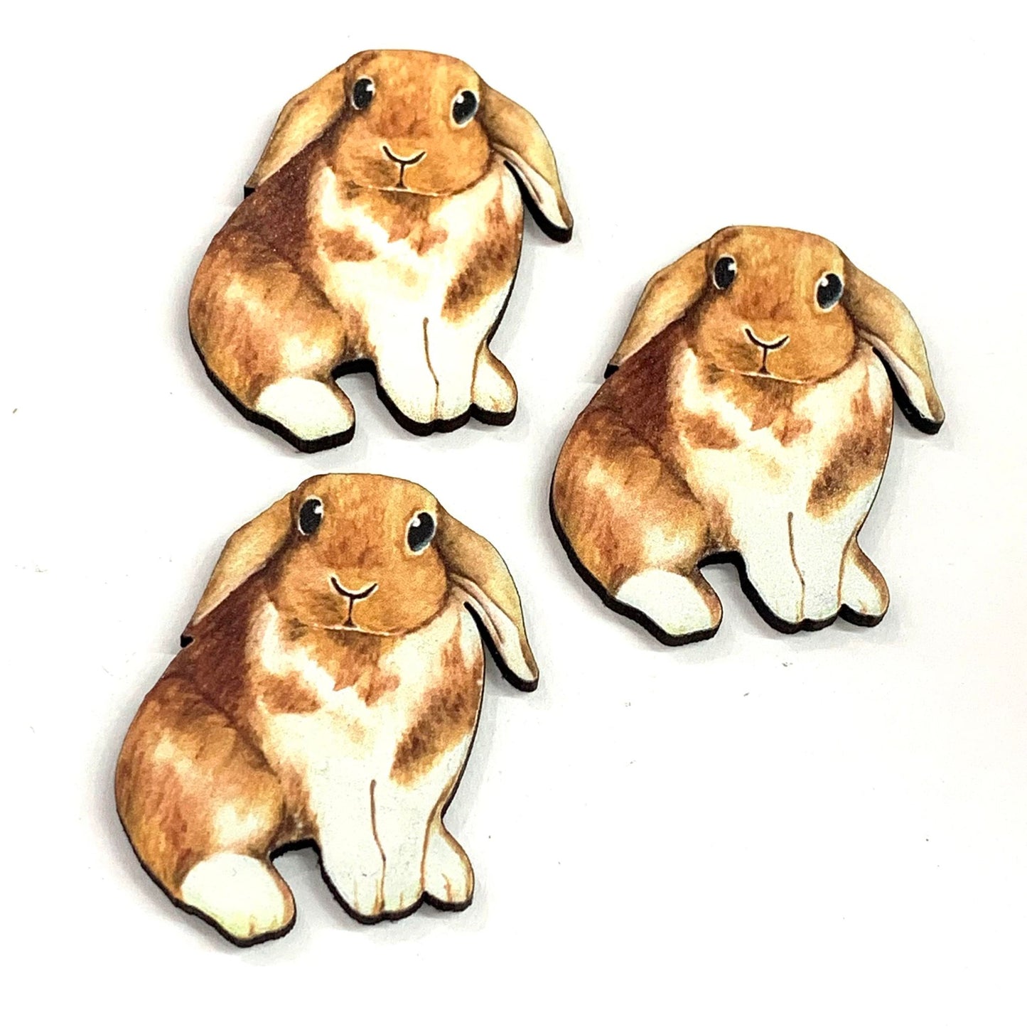 MAKIN' WHOOPEE BROOCH - Lop Earred Easter Bunny - Printed Timber Brooch