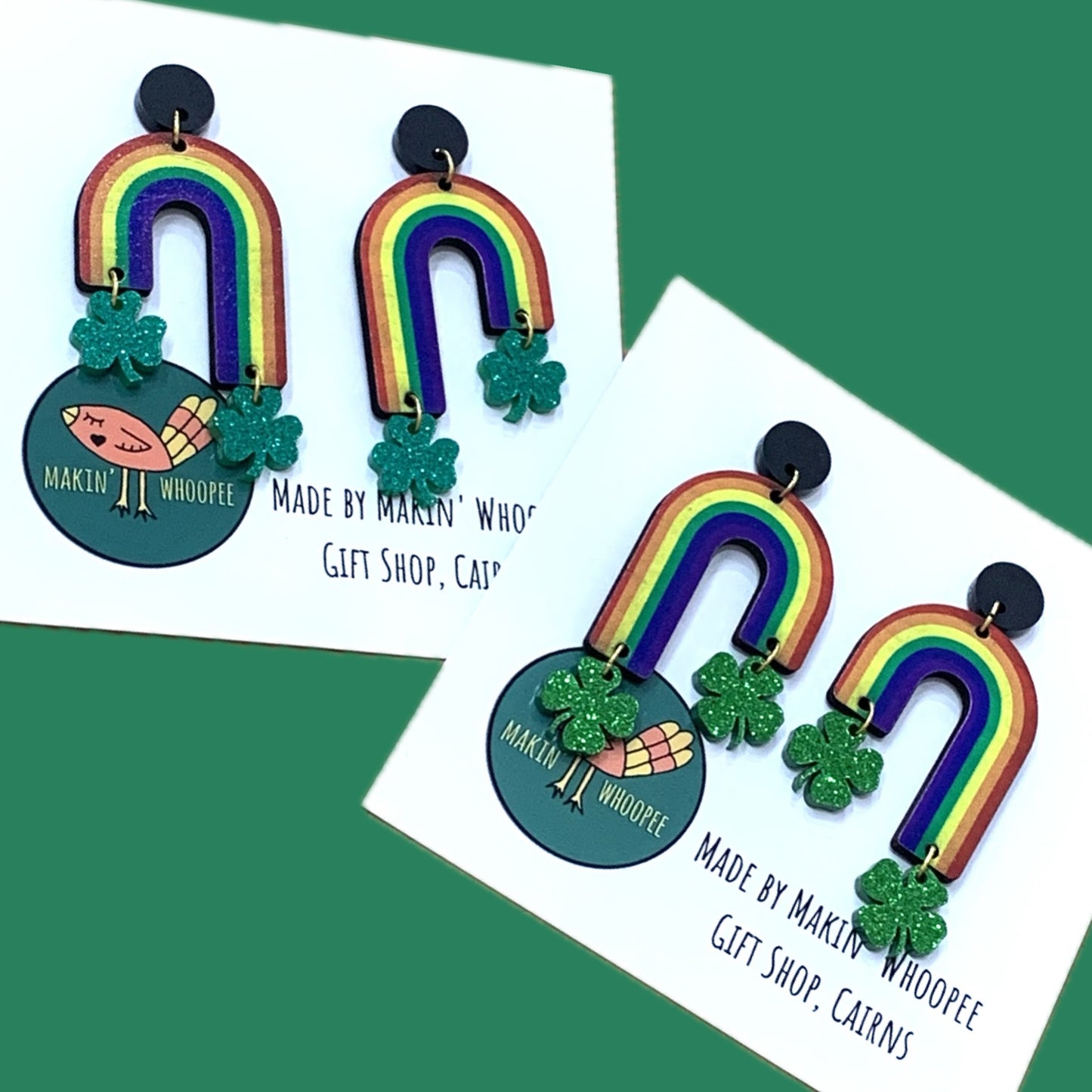 MAKIN' WHOOPEE - Rainbow & Four Leaf Clover Dangle Earrings