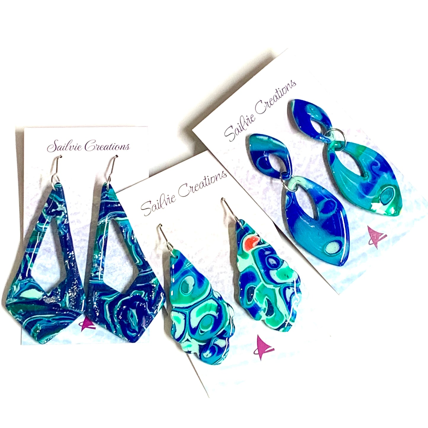 Sailvie Creations - Ocean Double Elipse Stud Top Dangle Earrings