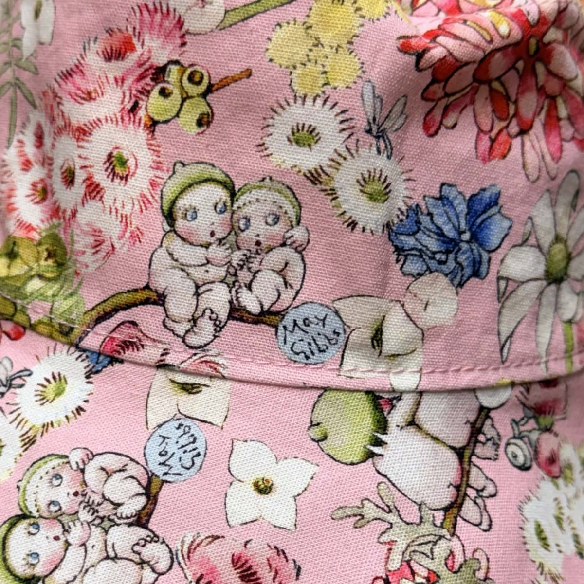 Teacups n Quilts - May Gibbs Fabric Hat - Pink Background - Kids Size XS