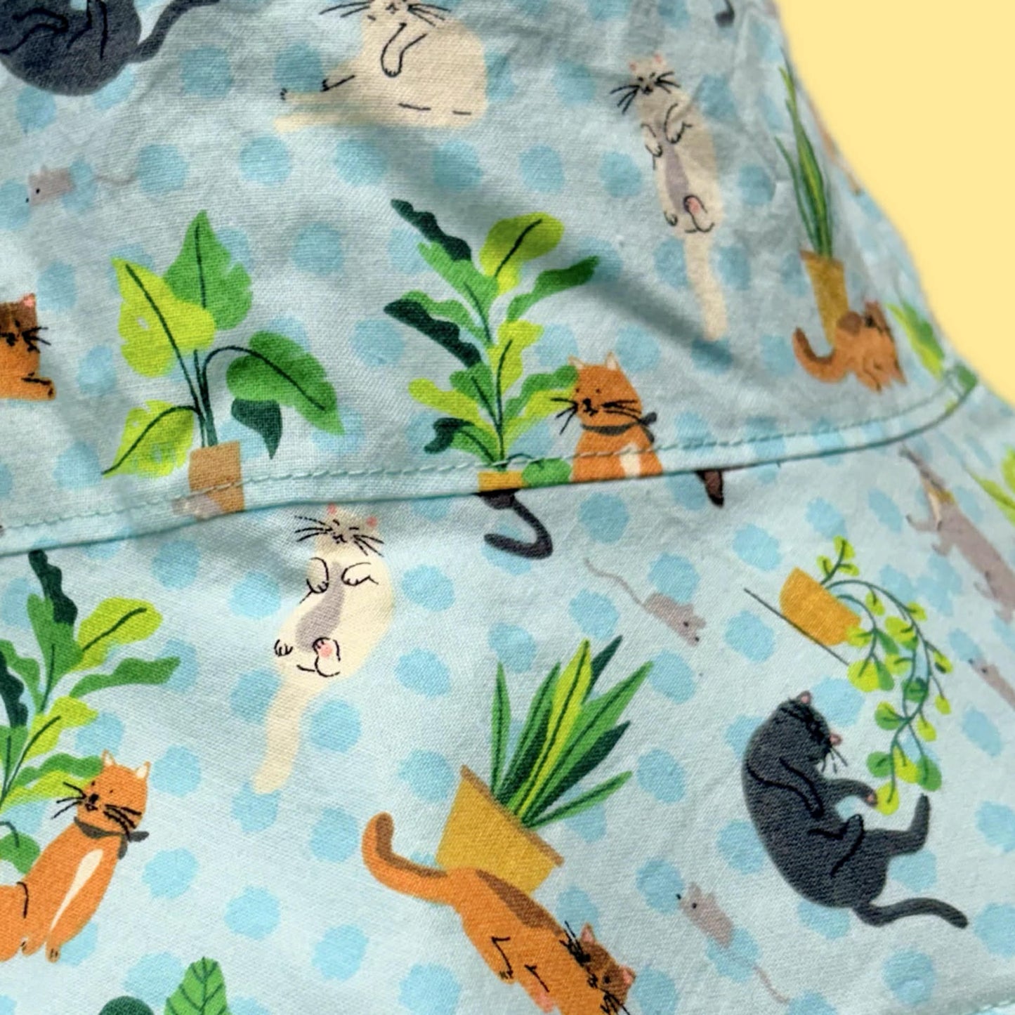 Teacups n Quilts- Cats and Plants Fabric Hat - Adult Size