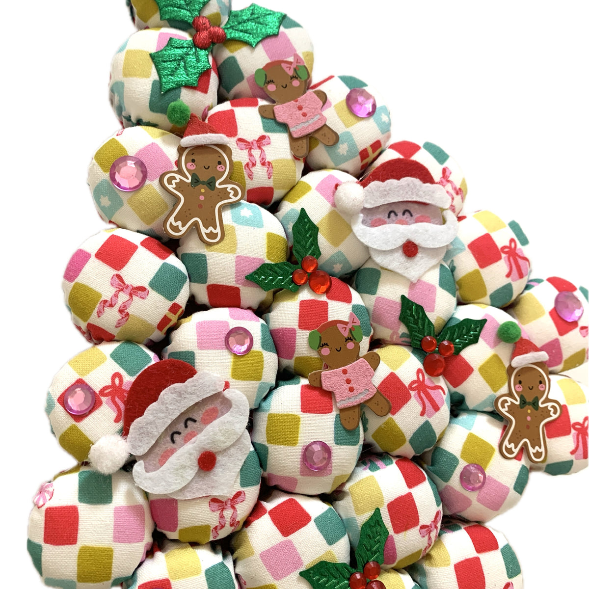 MUMMA WHOOPEE- "Sweet & Pink"- SMALL BOTTLE TOP CHRISTMAS TREE WALL HANGING
