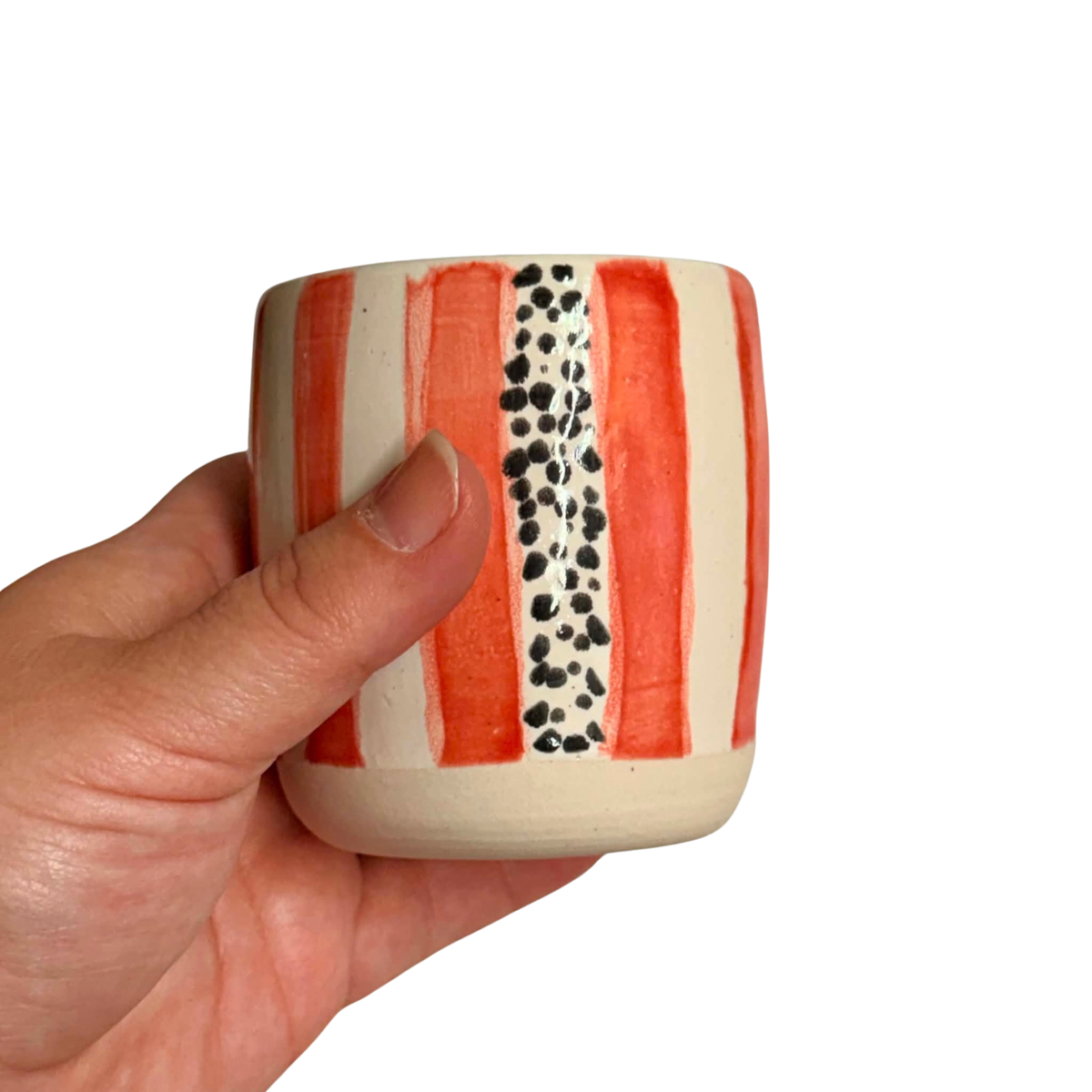 POTTERESS BY ALICIA - Spots and Stripes Cups - Pink and Black Glaze